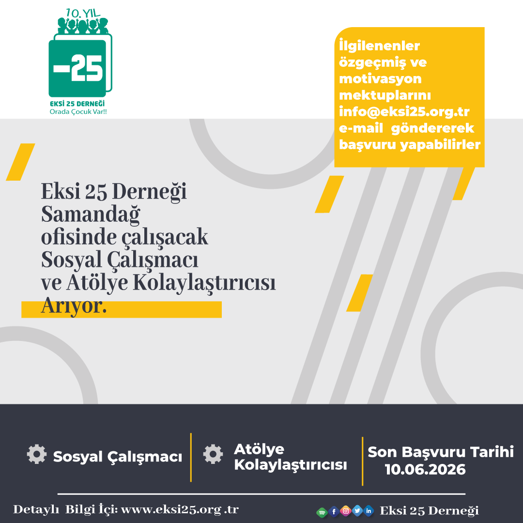 “Sosyal Çalışmacı” ve “Atölye Kolaylaştırıcısı” İş İlanı